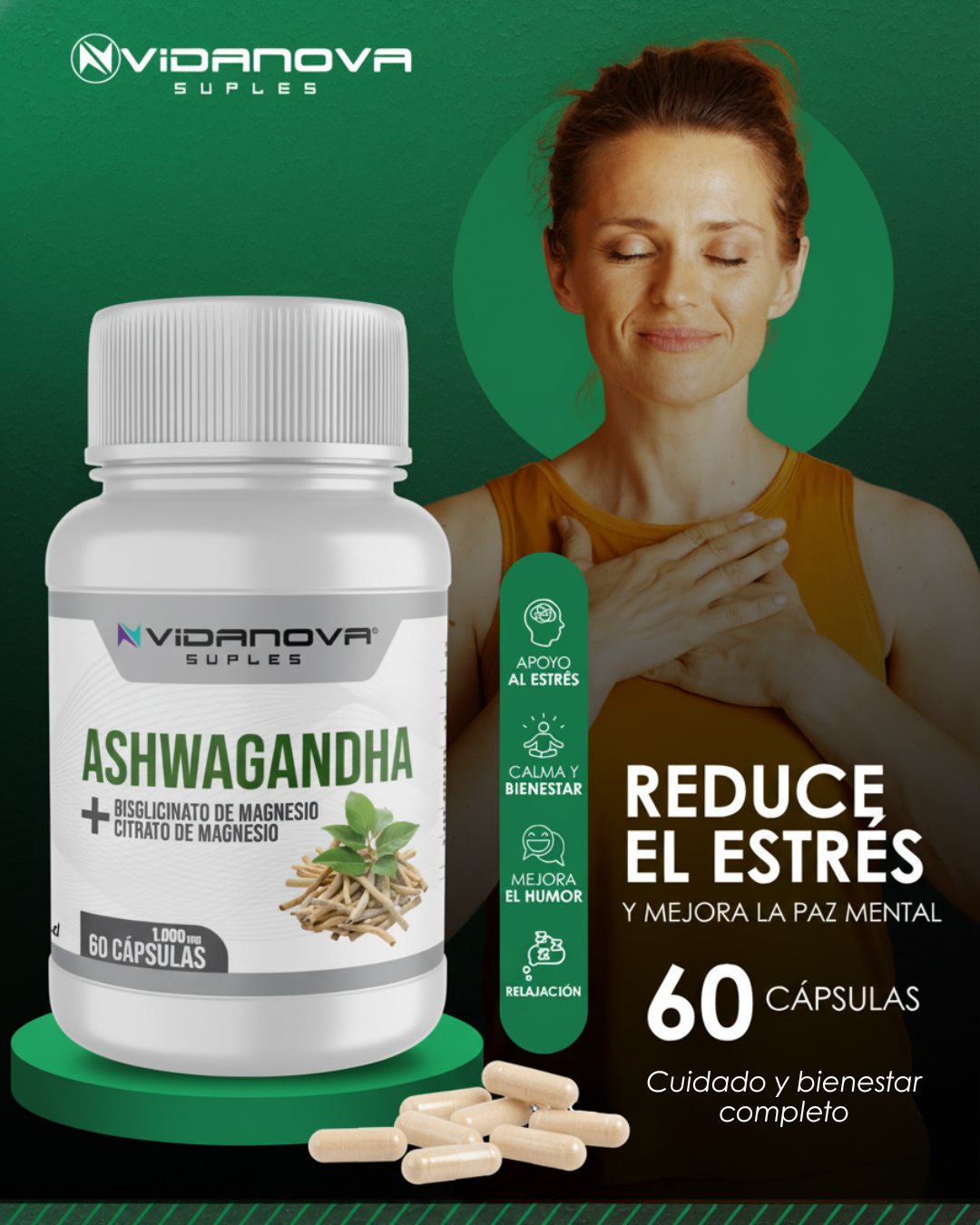 🌿 Ashwagandha + Magnesio - 1000mg 60 CAPS ✨